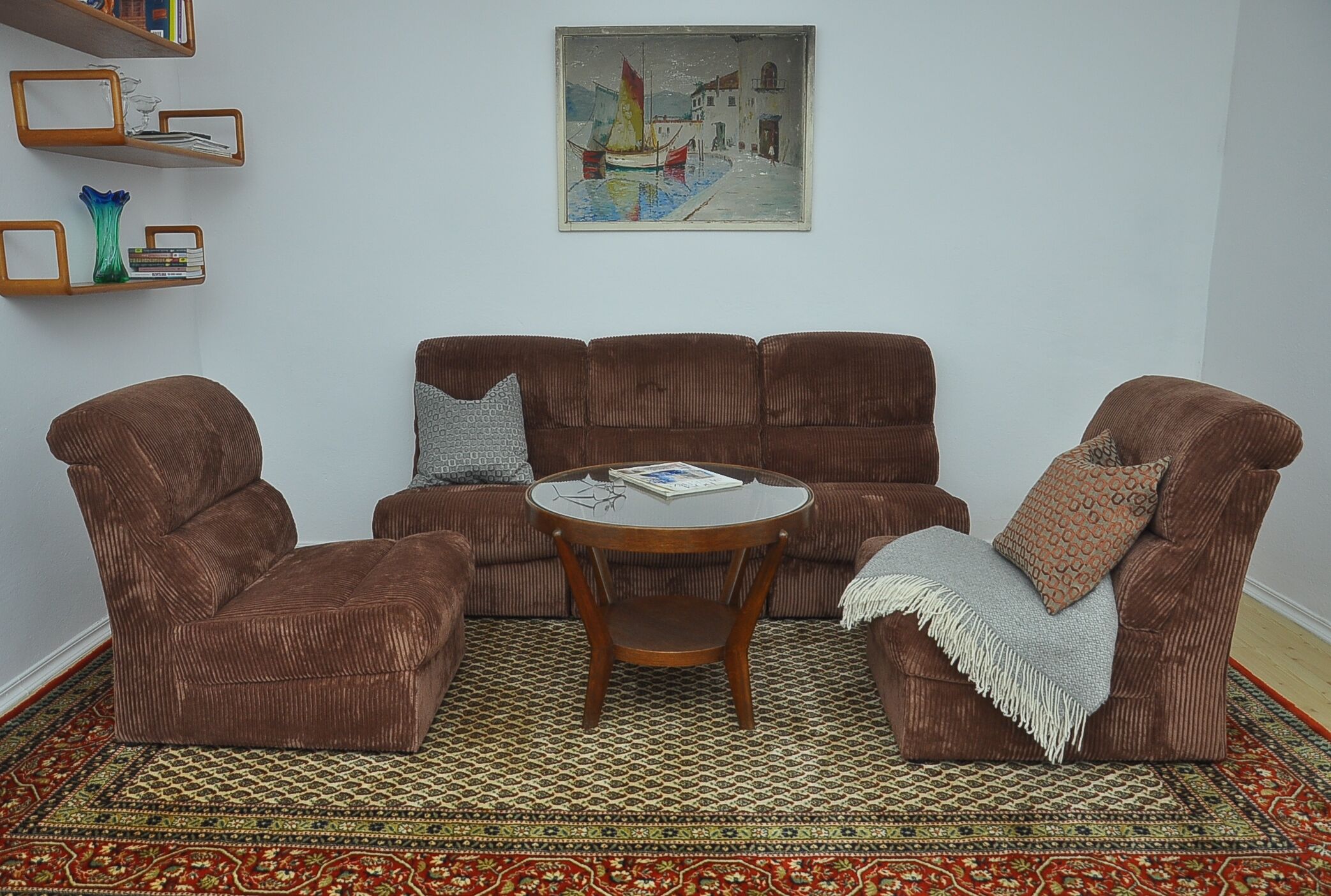 Brown corduroy modular sofa from the 70's, set of 5