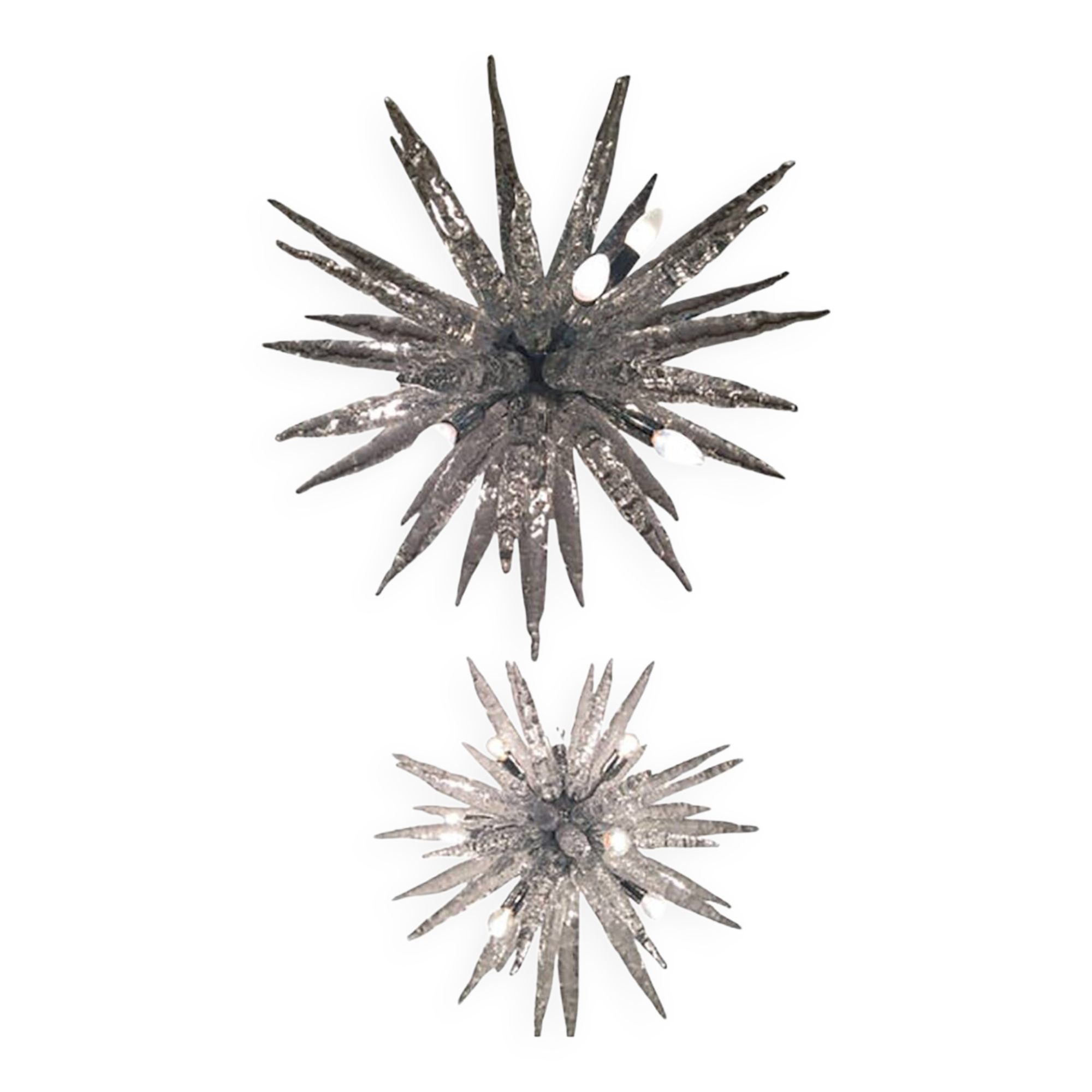 Set of 2 Murano Glass Ice Clear Sputnik Italian Chandelier