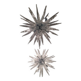 Set of 2 Murano Glass Ice Clear Sputnik Italian Chandelier