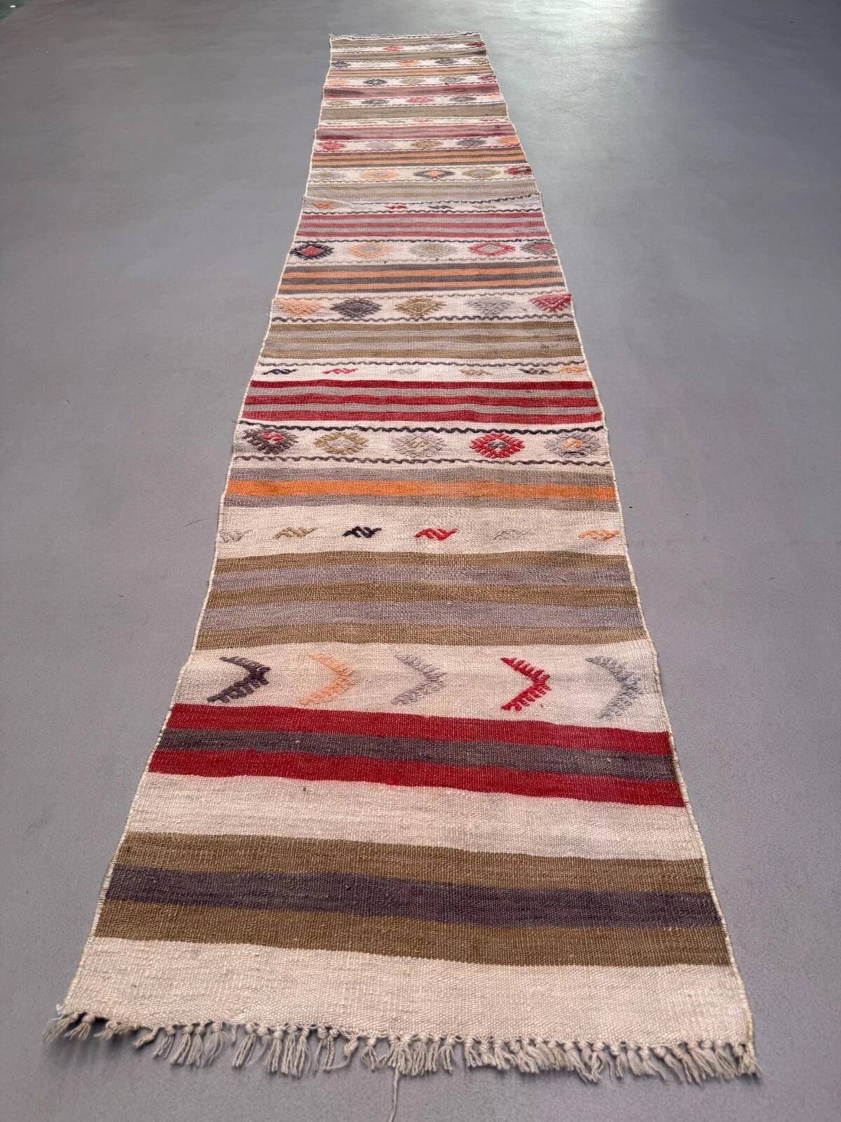 Couloir kilim étroit 57x350 cm shabby chic, vintage turc kelim 2572