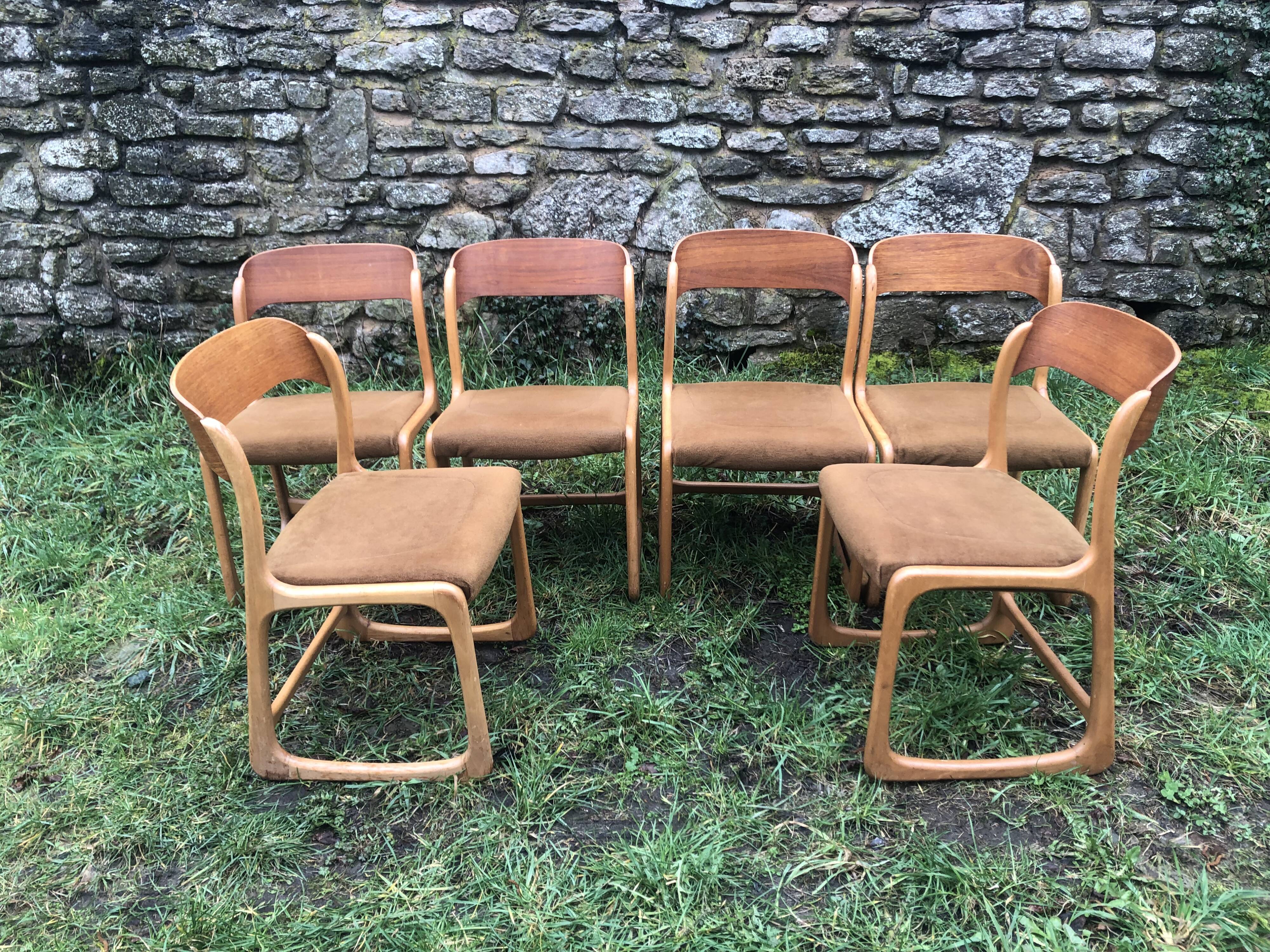 Set of 6 Baumann sleigh foot chairs 60s
