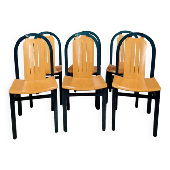 Série de 6 chaises de la marque Baumann modèle Argos en sycomore et bois naturel verni