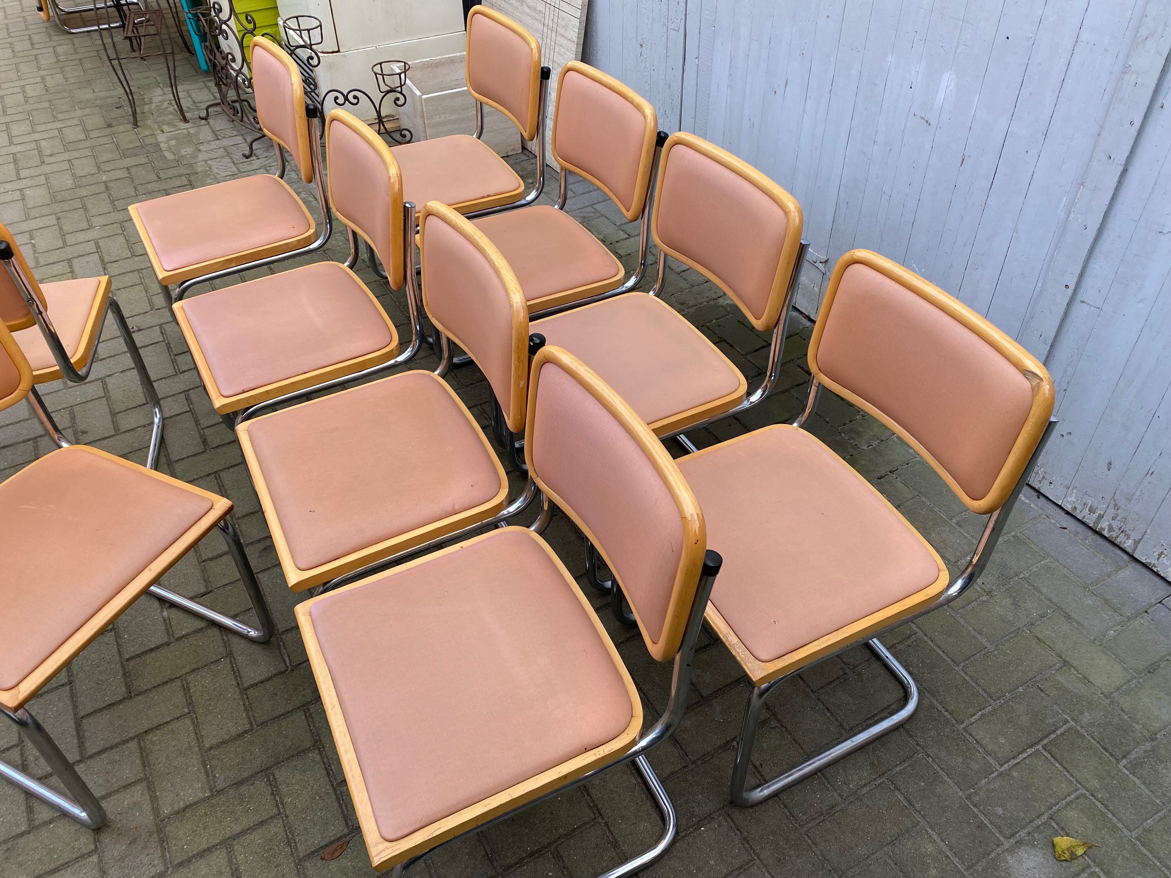 Set of 10 vintage chairs Marcel Breuer cesca b32 wood and skaï 1960