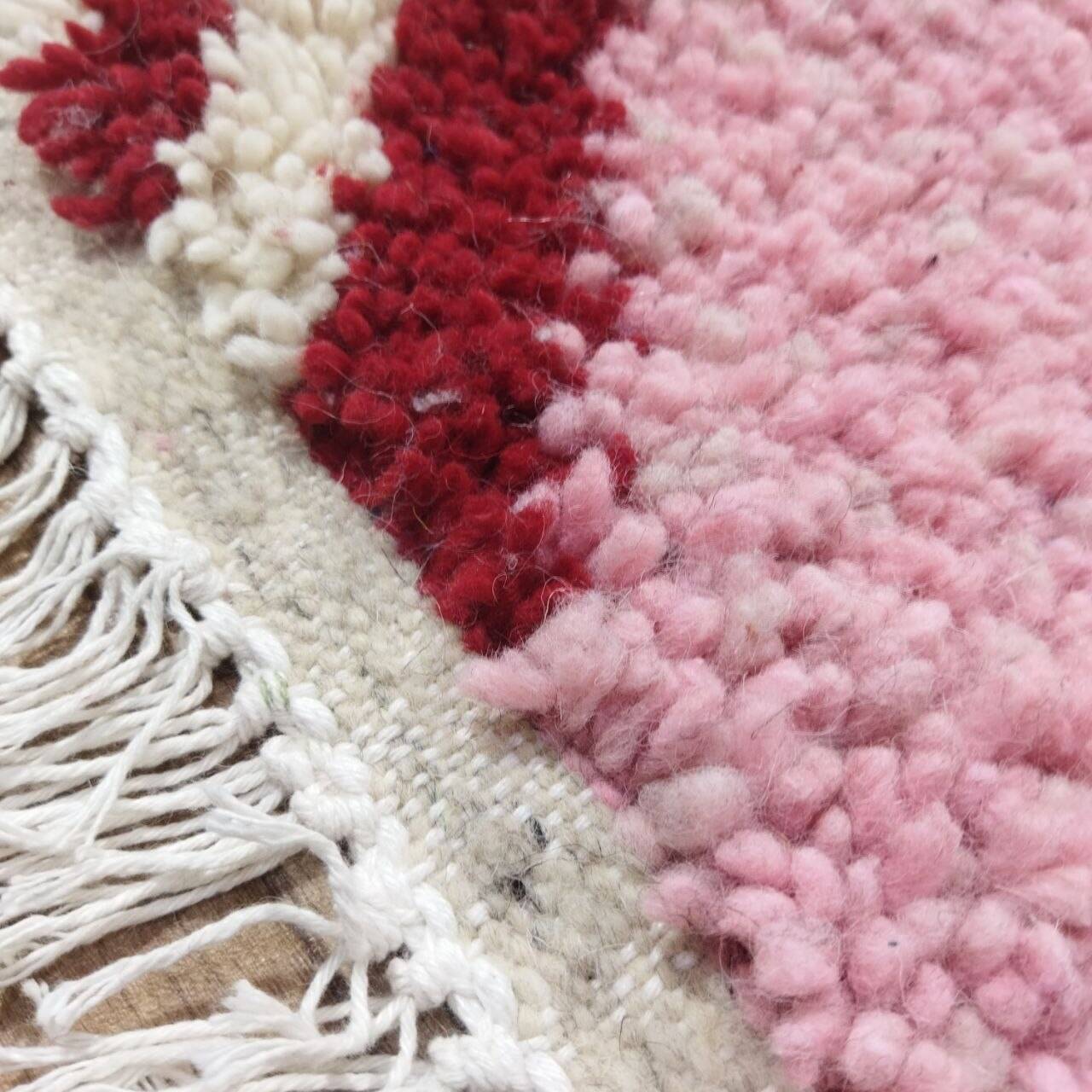 Moroccan Berber hallway rug in multicoloured pink wool – 275 x 70 cm