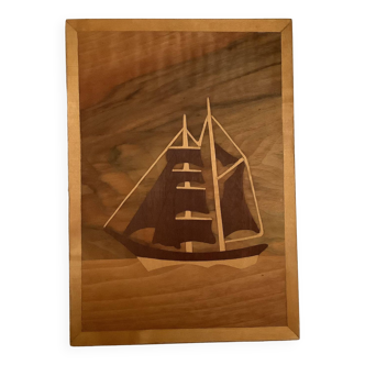 Marquetry wooden sailboat frame