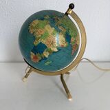 Vintage 1967 terrestrial globe Taride tripod gold glass world map - 22 cm