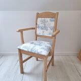 Chair / Armchair in solid wood and blue toile de Jouy