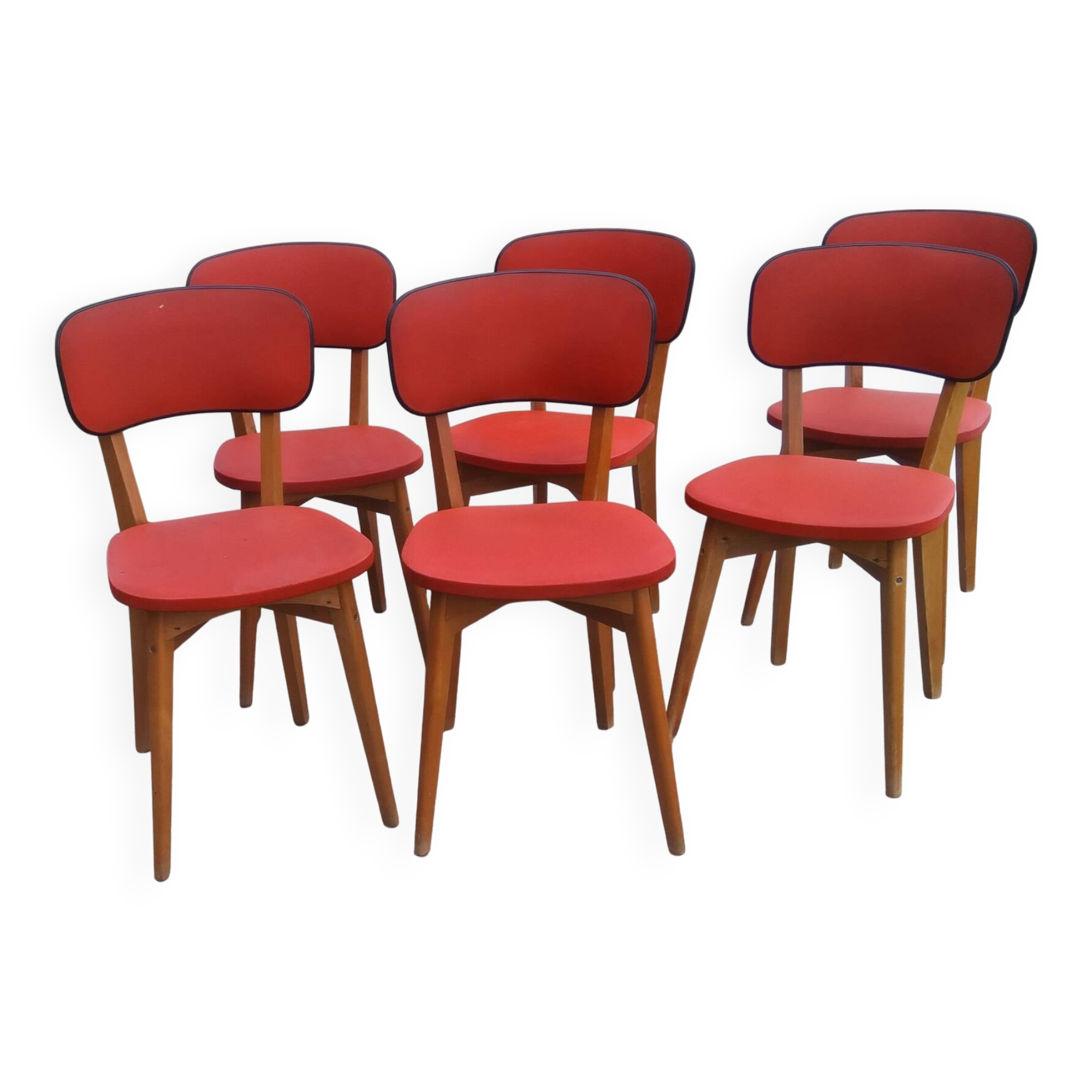 Set of 6 vintage red leatherette chairs