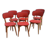 Set of 6 vintage red leatherette chairs