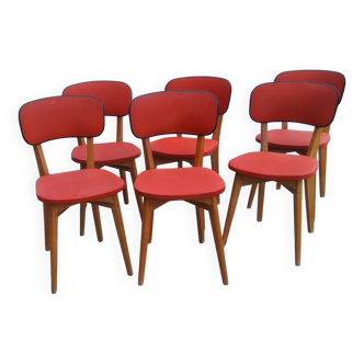 Set of 6 vintage red leatherette chairs