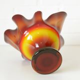 Vintage Swung Vase  Fruit Bowl Retro Red Blown Glass  Handmade Table Decor