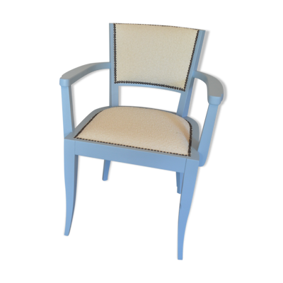Fauteuil bridge entièrement restauré tissu laine bouclée