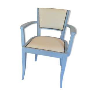 Fully restored bridge chair, curly wool fabric