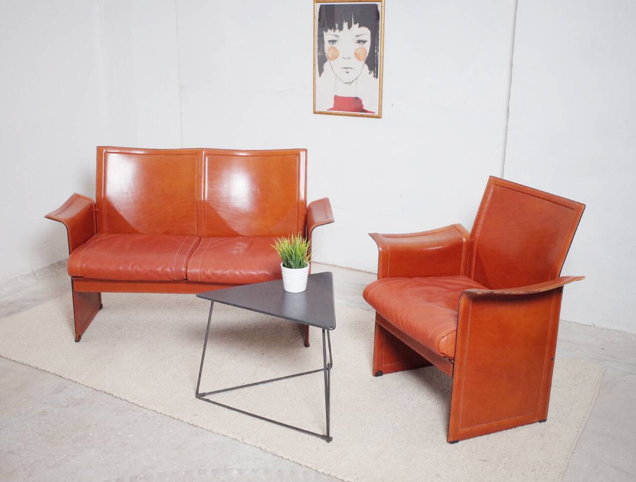 Matteo Grassi Korium Leder Zweisitzer und Sessel Causeuse