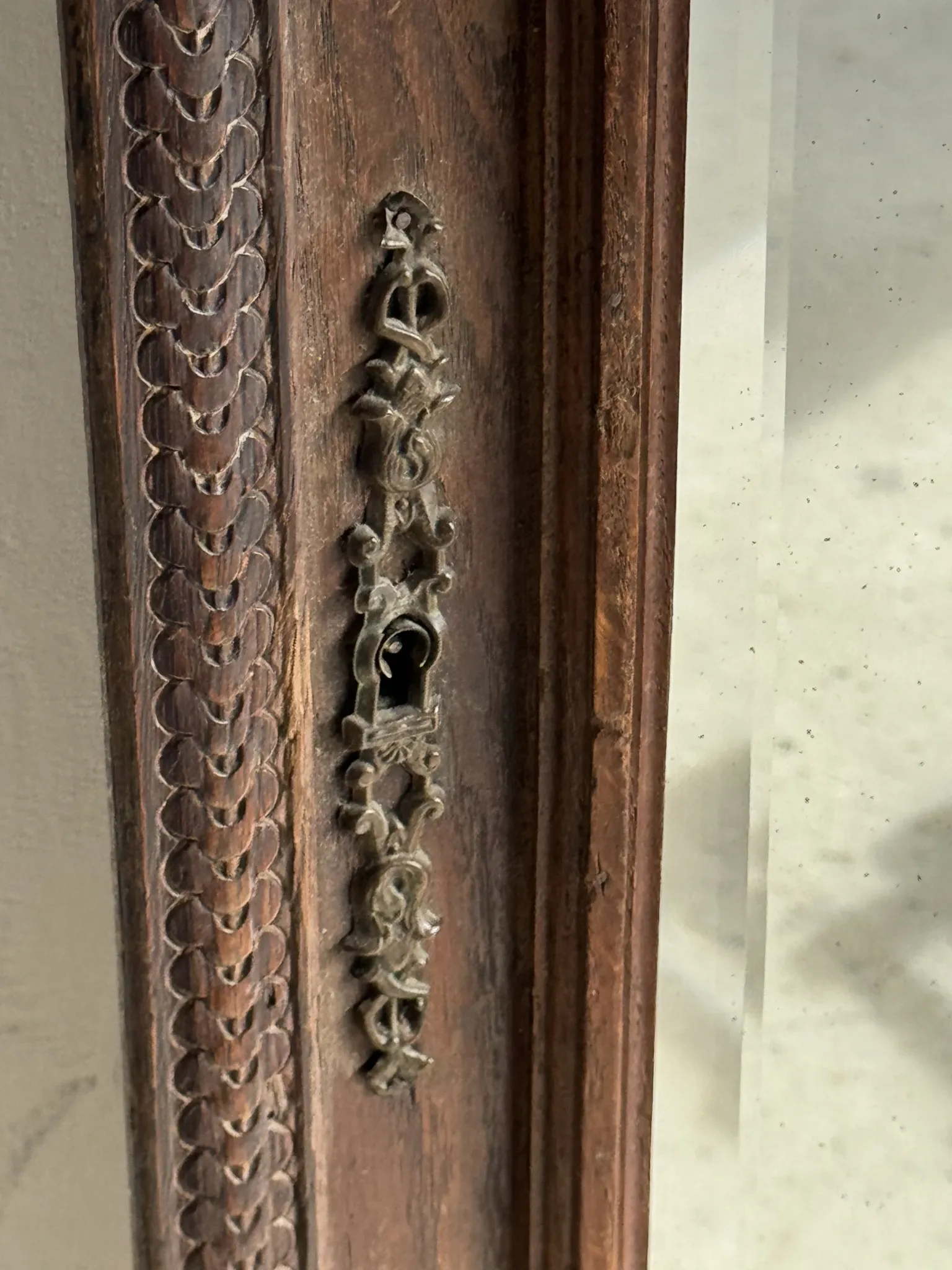 Antique mirror (right) oak wardrobe door with bevelled glass and