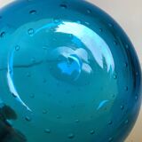 Blue glass bowl with bubbles, Murano style.