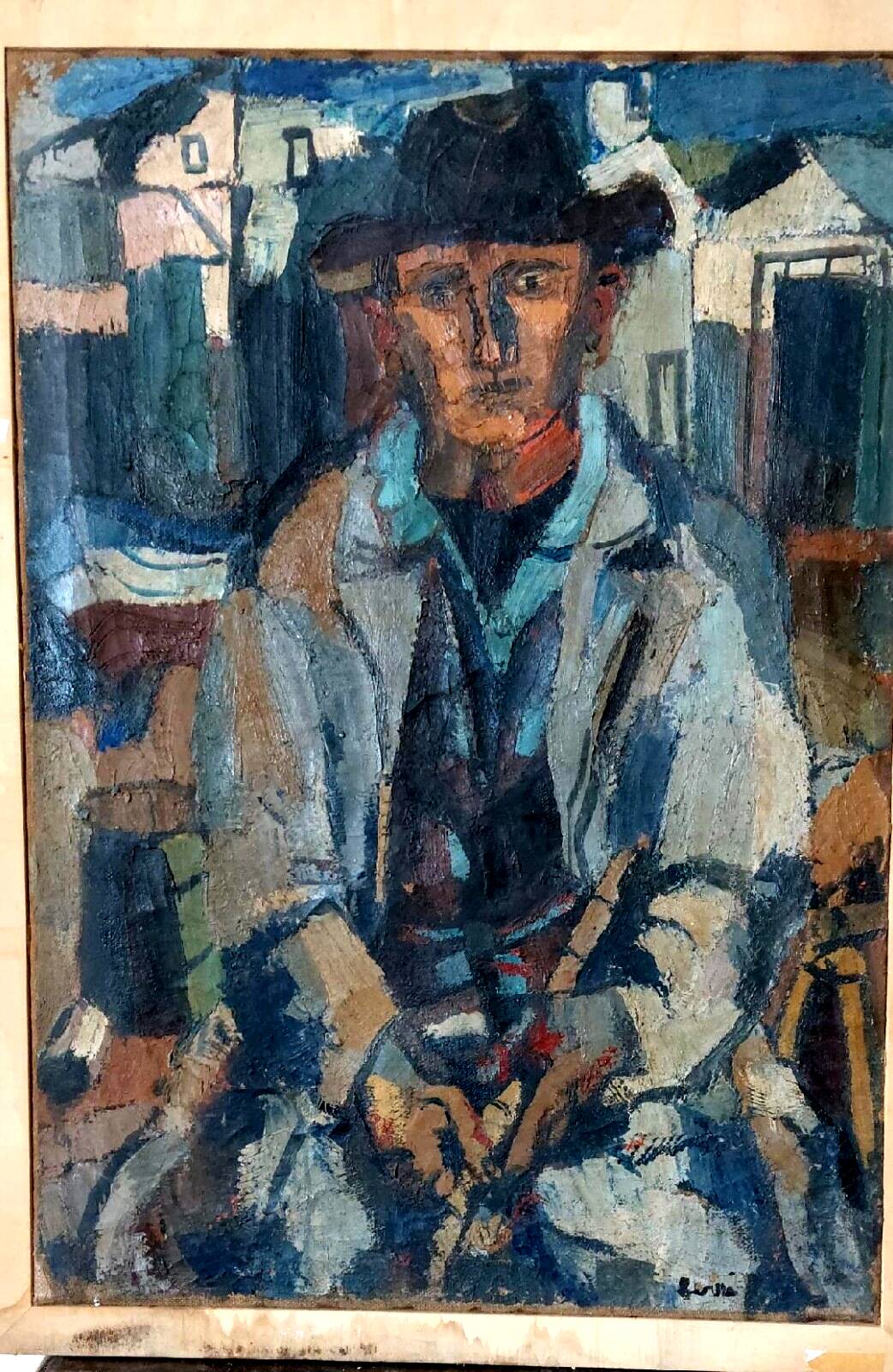 Large oil on canvas Ferruccio Ferri - 1955 - "The Fisherman" canvas 105x75 cm