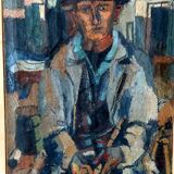 Large oil on canvas Ferruccio Ferri - 1955 - "The Fisherman" canvas 105x75 cm
