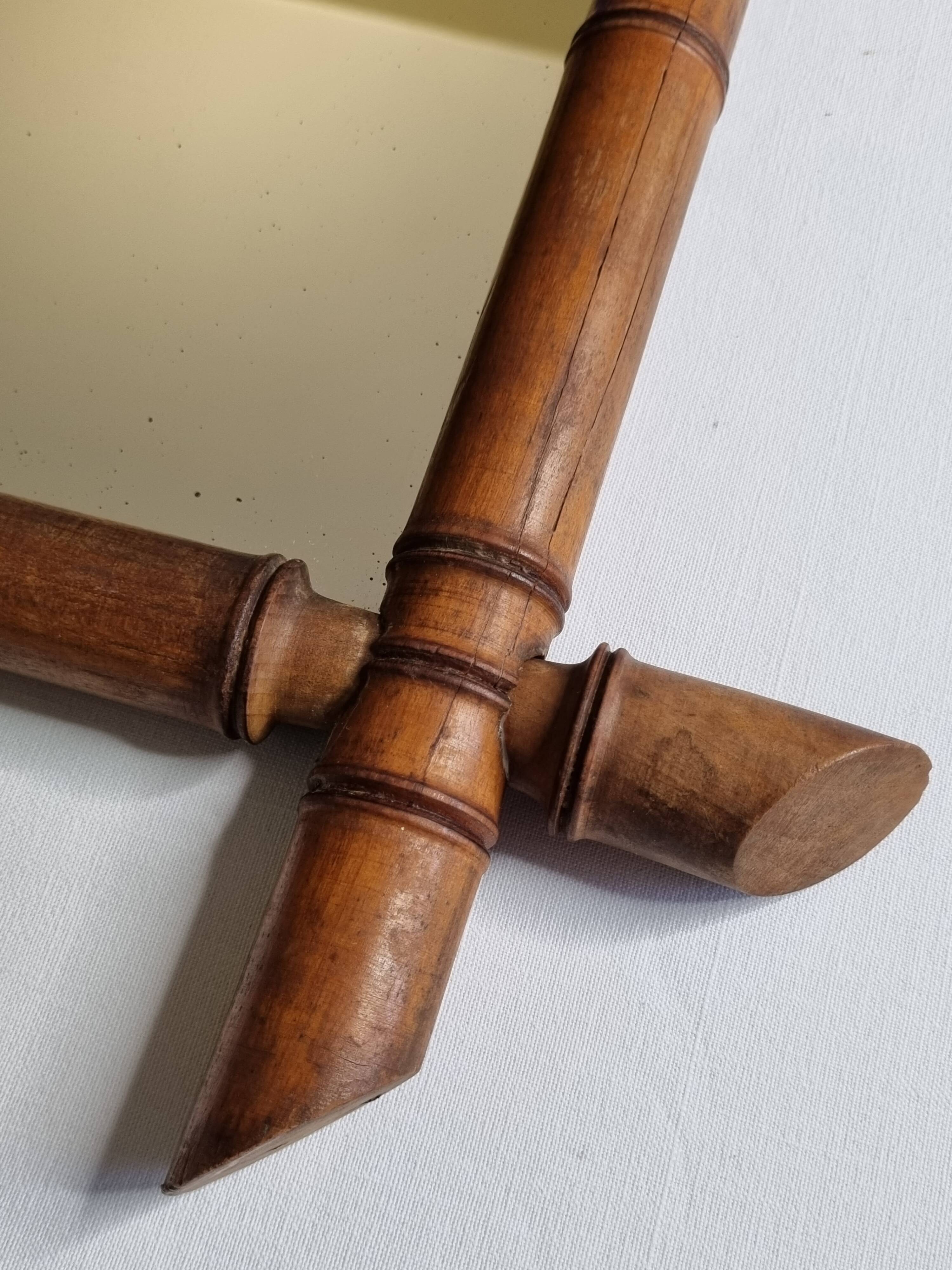 Turned wooden mirror in imitation of bamboo, from the 20s-30s, 54 x 65 cm