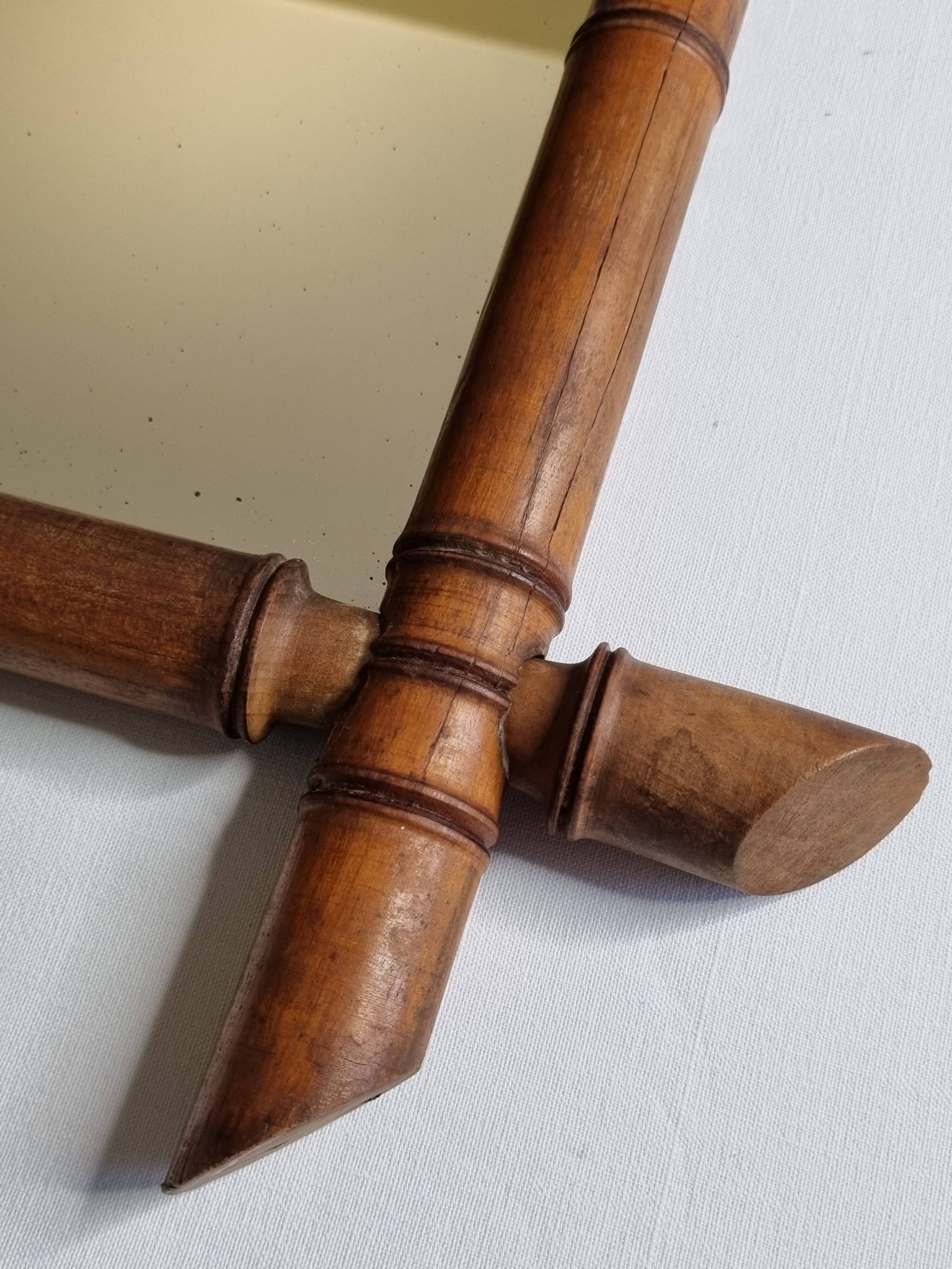 Turned wooden mirror in imitation of bamboo, from the 20s-30s, 54 x 65 cm