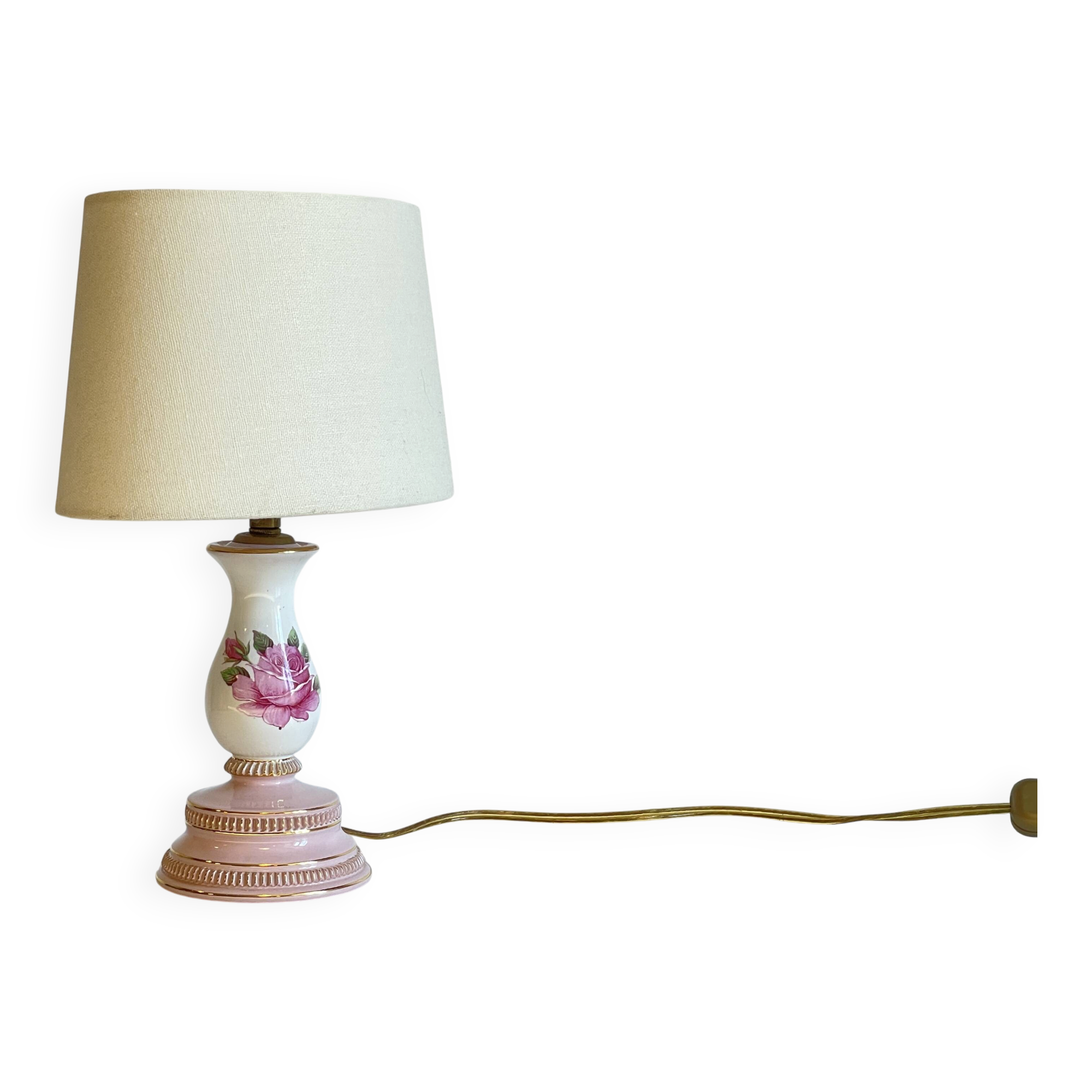 Lampe céramique italy roses et or