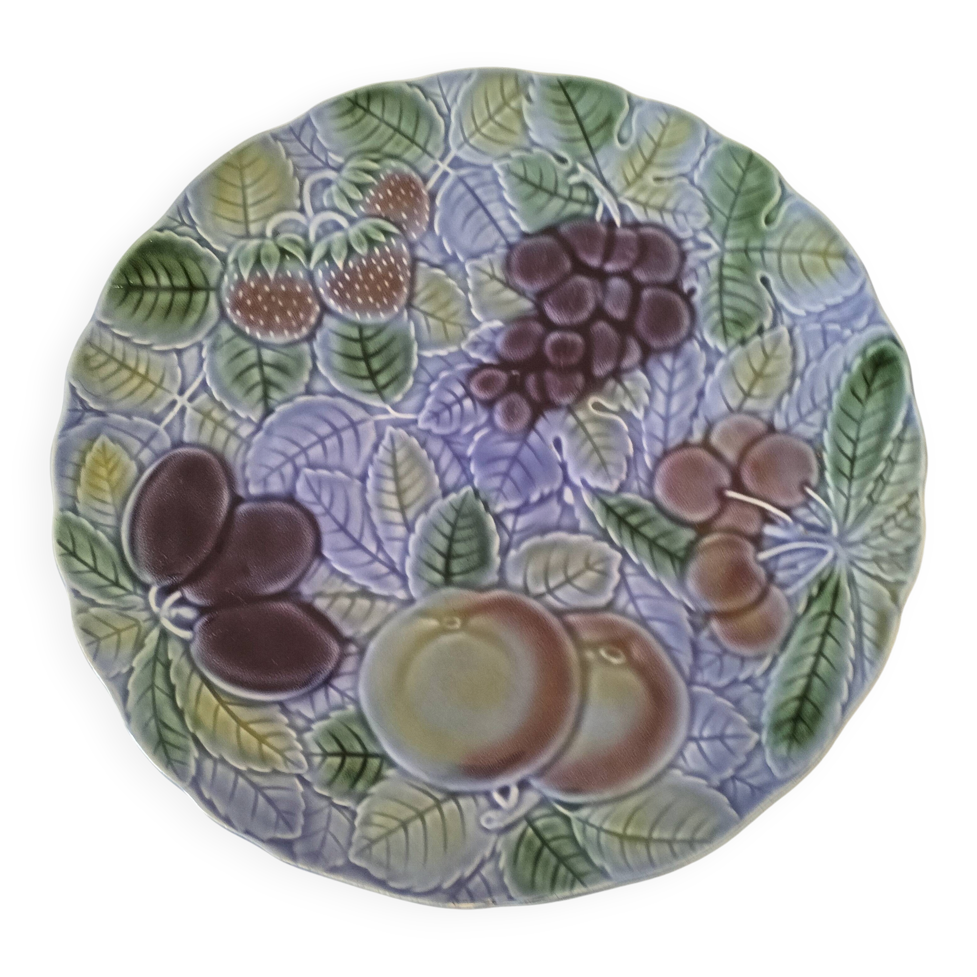 Large barbotine plate Salins blue lavender 80s