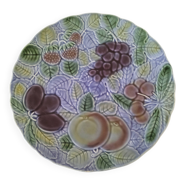 Large barbotine plate Salins blue lavender 80s