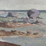 1962 Mid-Century Modern "Rockpools" Swedish Landscape Oil Painting, Framed