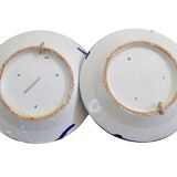 Paire d'assiettes vintage espagnoles en faïence Fajalauza, vertes et bleues.