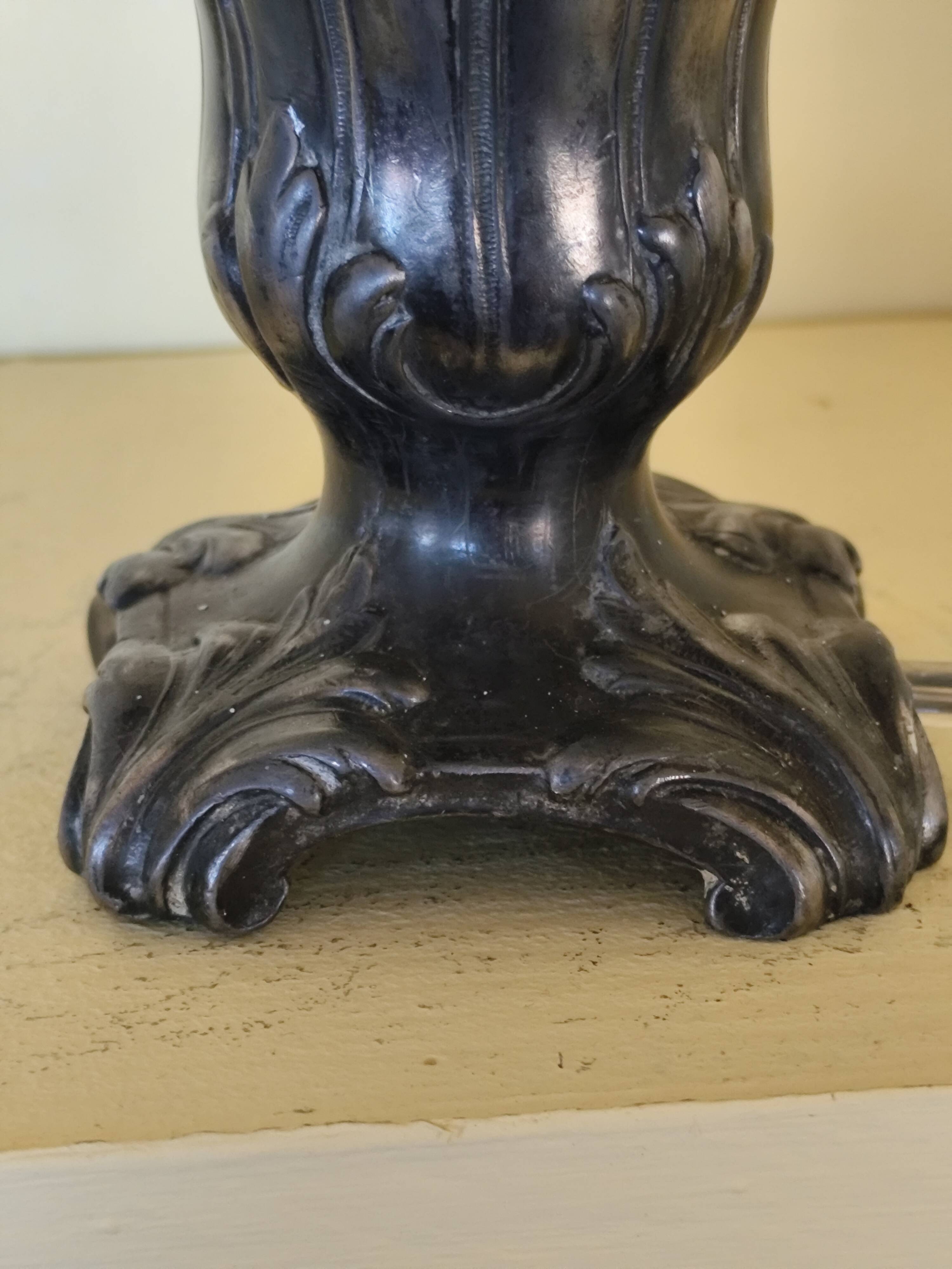 Pied de lampe art nouveau en étain - fausse bougie