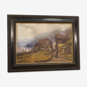 Painting signed landscape oil on board from the 19th century