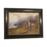 Tableau signé paysage huile sur carton du 19ème siècle