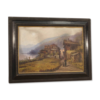 Painting signed landscape oil on board from the 19th century