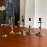 Set 7 mismatched brass and bronze candlesticks