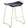 Contemporary kitchen stool in aged brass steel and navy blue leather.
