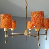 Pendant lamp with 5 tubes of lights in perspex granite orange vintage 60