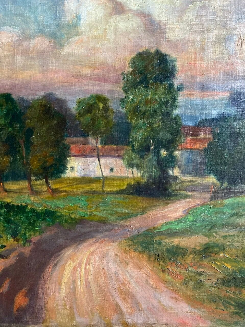 Tableau ancien paysage champêtre signé blain début xx siècle