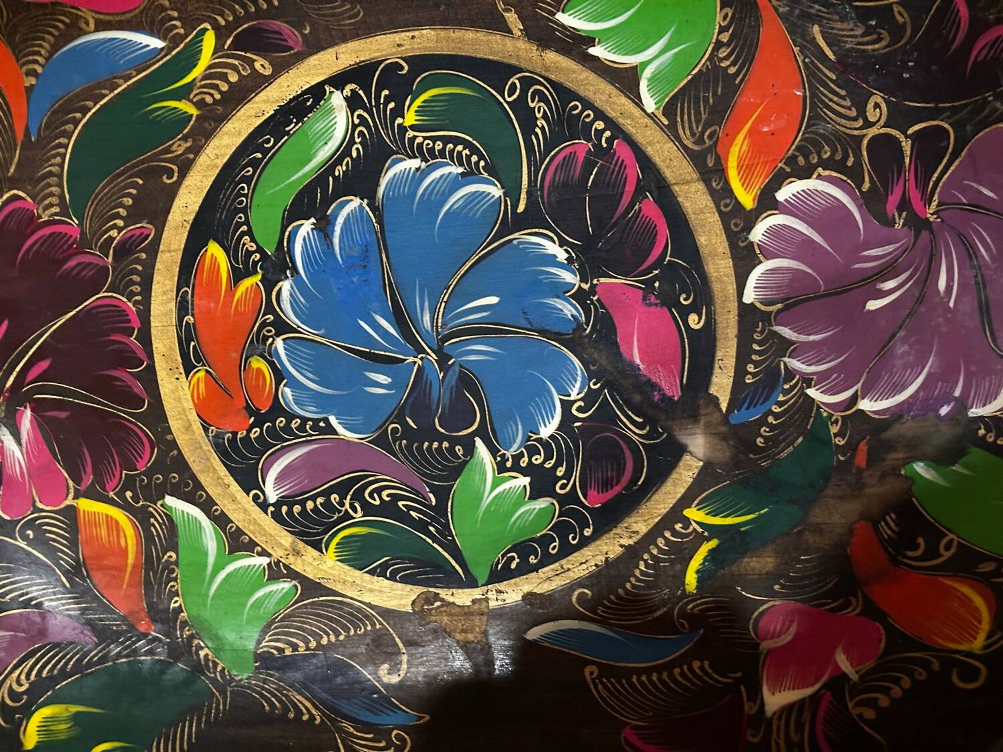 Mid-century hand-painted floral decorative tray / catchall 49 cm / 33 cm