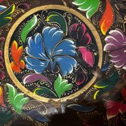 Mid-century hand-painted floral decorative tray / catchall 49 cm / 33 cm