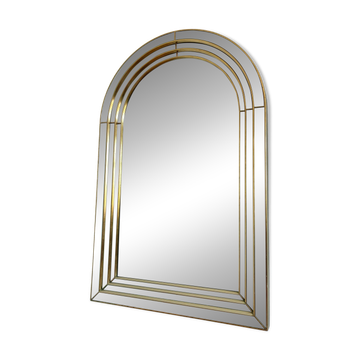 Grand miroir en panneau biseauté arqué vintage Deknudt – or, Belgique, années 1980