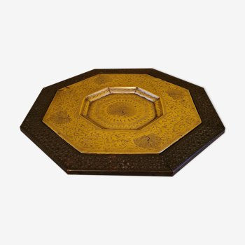 Old Persian Brass Dish in a Wooden Frame