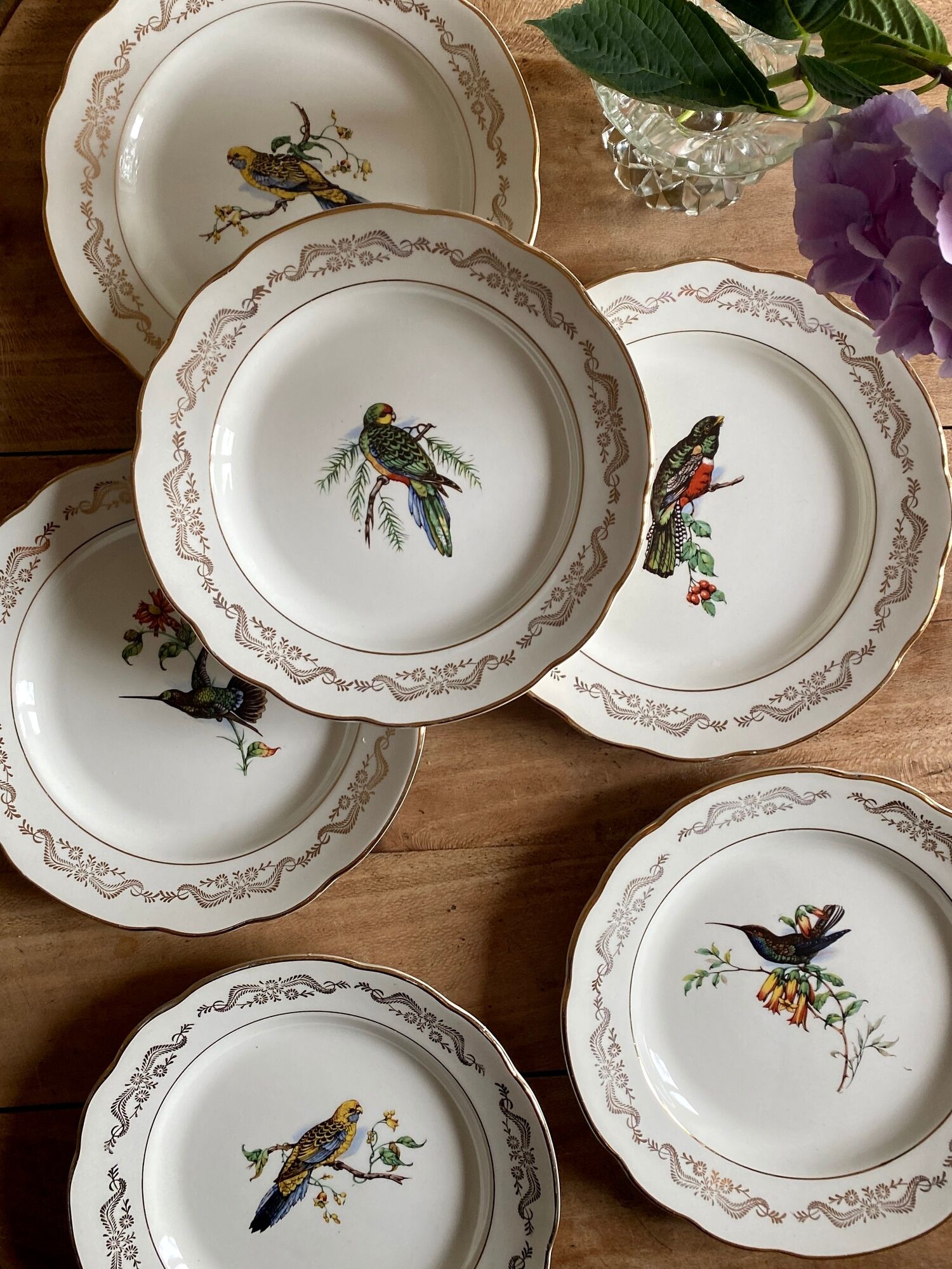Set of 6 vintage flat plates, model Moineaux de Paris de Gien