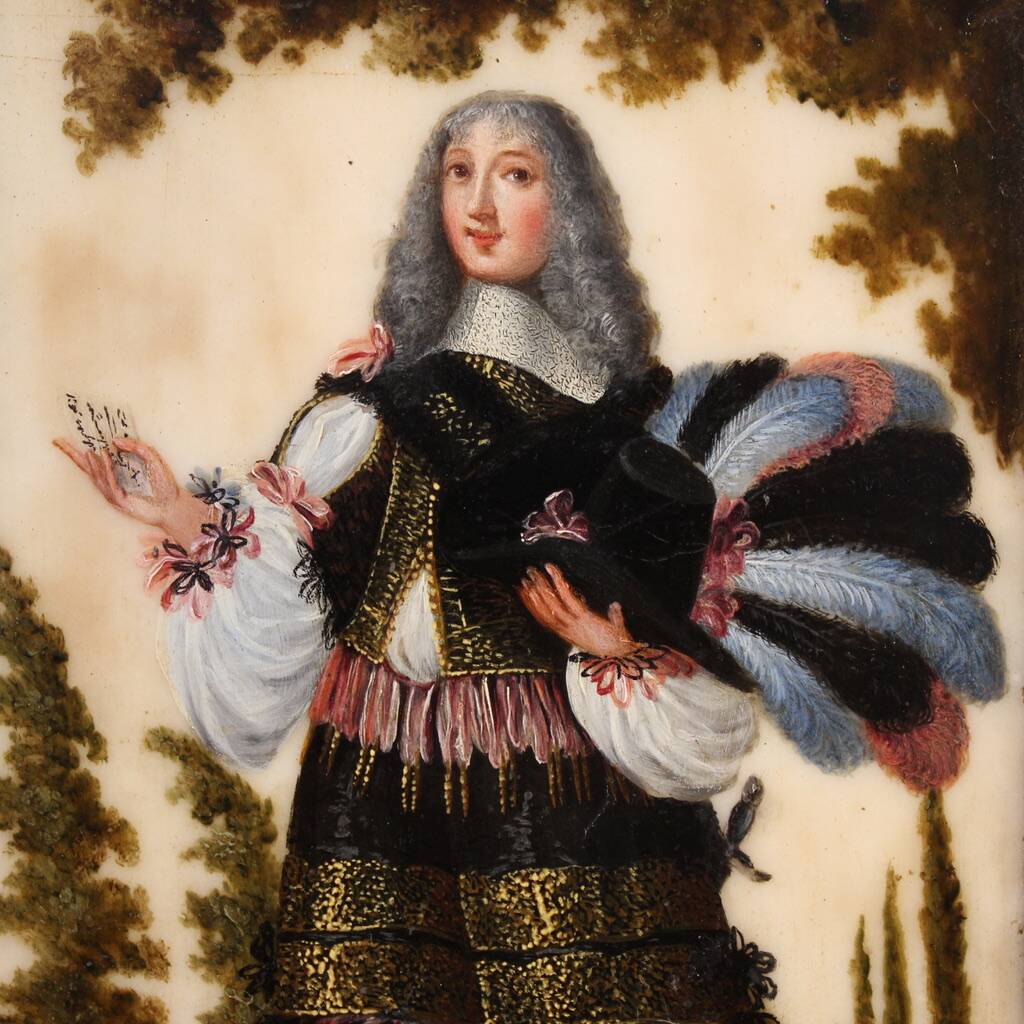 Antique 17th century marble painting, portrait of a South American nobleman