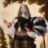 Antique 17th century marble painting, portrait of a South American nobleman