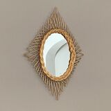 Sun mirror in woven rattan. 1960. Diamond.