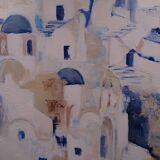 The Greek village - Pastel blue and ochre tones - Signed dated