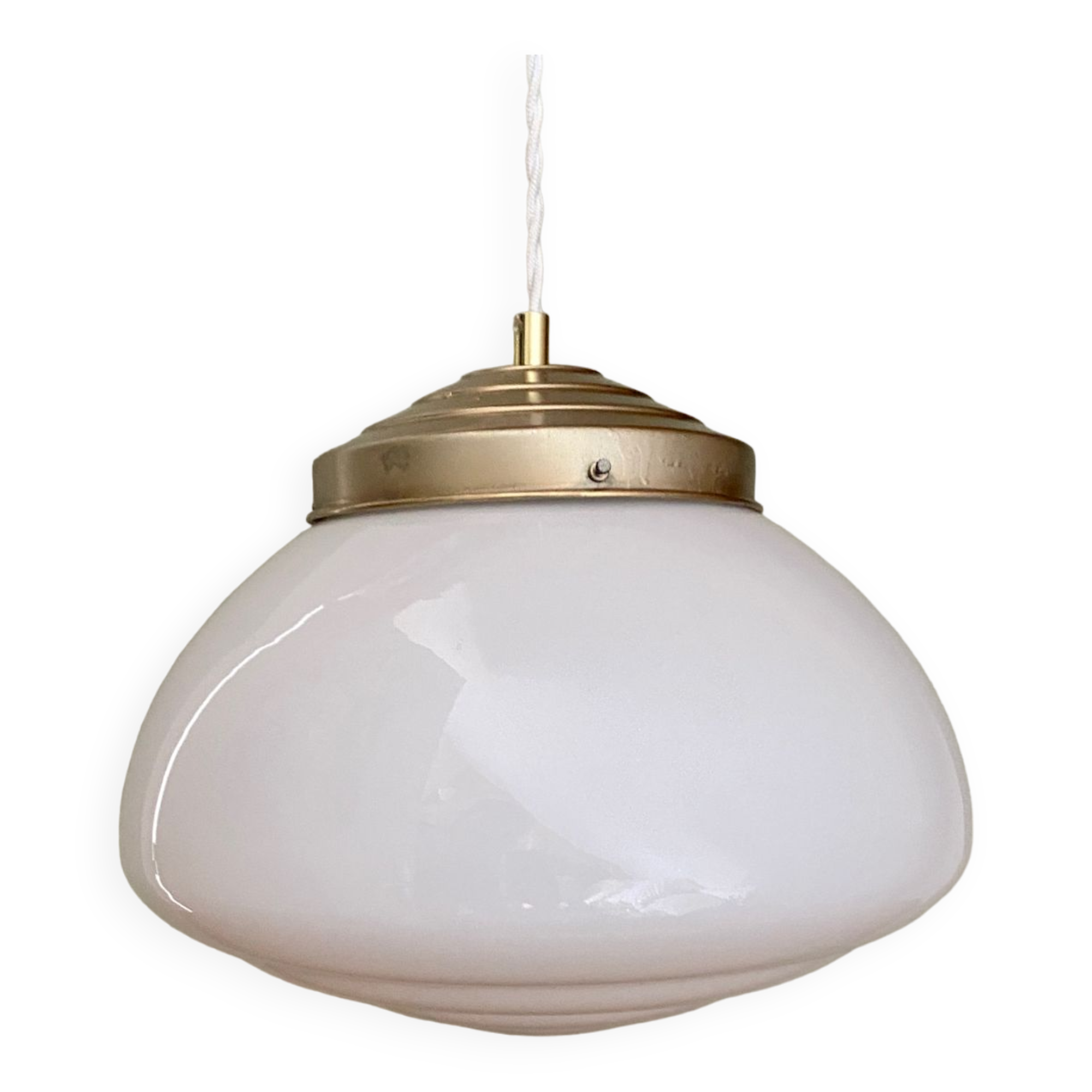 Vintage XXL art deco globe pendant light in white opaline