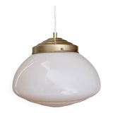 Vintage XXL art deco globe pendant light in white opaline