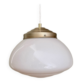 Vintage XXL art deco globe pendant light in white opaline
