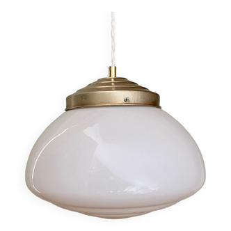 Vintage XXL art deco globe pendant light in white opaline
